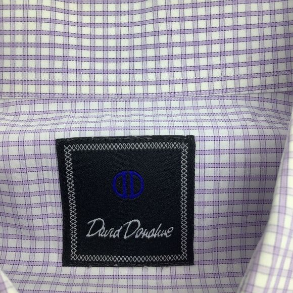David Donahue Mens Long Sleeve Button Up Shirt Purple‎ Check Size 16.5 32/33 - Picture 4 of 5